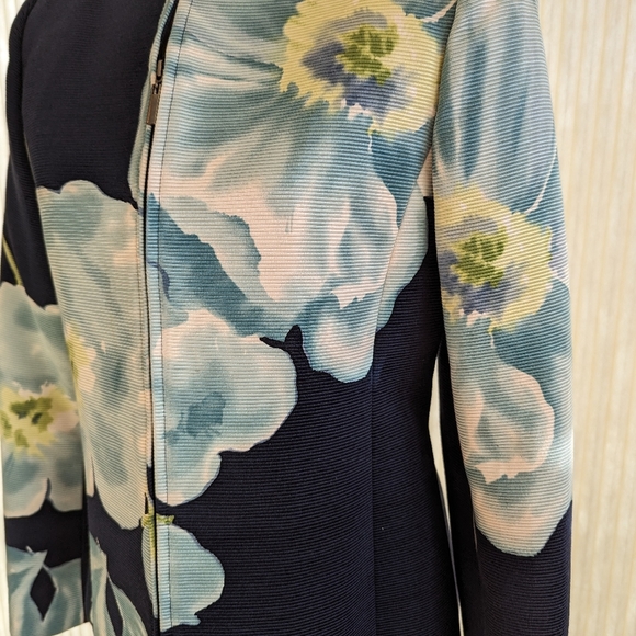 Linda Allard Ellen Tracy Blue Floral Print Zip Front Jacket Size 4 Cotton Silk - Picture 2 of 9